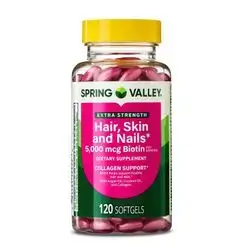 Spring Valley Extra Strength Biotin Dietary Supplement Softgels, 5,000 Mcg, 120 Count