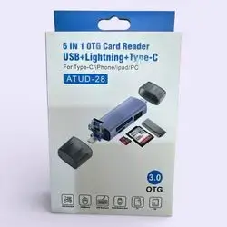 6-in-1 OTG (On-The-Go) card reader that allows data transfer between various devices.