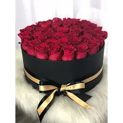 Box Of Red Flowers With Accessories, 45 Flowers