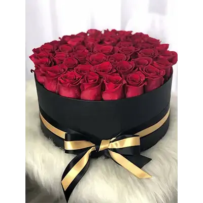 Box Of Red Flowers With Accessories, 45 Flowers