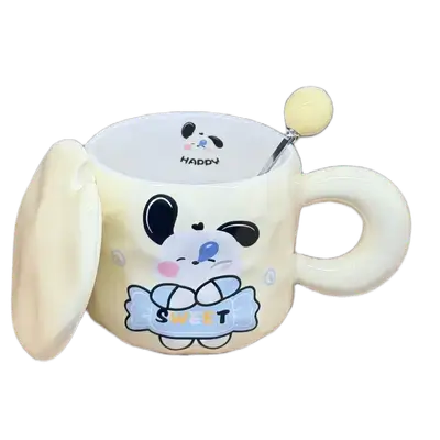 Cute Ceramic Cup with Lid and Spoon