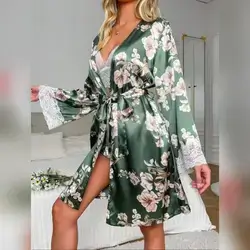 SHEIN Floral Print Satin Robe - Small