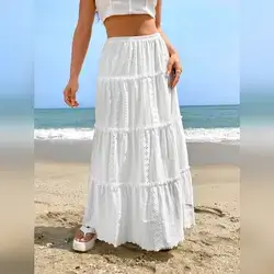 Soleia Eyelet Embroidery Ruffle Hem Skirt- XS