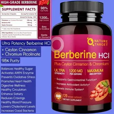 Berberine HCL 1200mg, Berberine Supplement with Ceylon Cinnamon, Chromium, Supports Immune, Gastrointestinal & Digestive Health, Metabolism, weight management, healthy glucose levels, 120 Caps berberine
