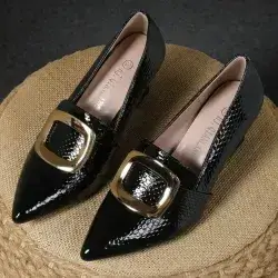 Women's Metallic Square Buckle Pointed Toe Thick Heels Pumps - Size: 39