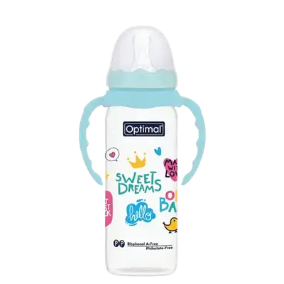 P.P Slim Waist Feeding Bottle with Handle 2 From 6-12 Months BLUE 240ml OPB-1027(B) _ Optimal