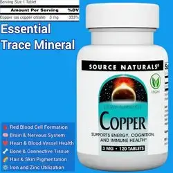 Source Naurals Copper, Copper Citrate, Copper, Supports Energy, Cognition, Immune Health, premature Grey Hair, Iron Absorption, balanced Zinc Levels, 3 mg, hair loss, 120 Tablets copper