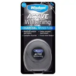 wisdom  active whitening charcol floss 50m