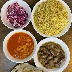 Bulgar and Chicken Liver with Bean Broth, Bread and Salad