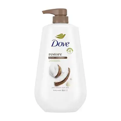 Dove Restore Body Wash Pump - Coconut & Cocoa Butter 24hr Lotion-Soft Skin - Vegan & PETA Approved - 30.6 fl oz