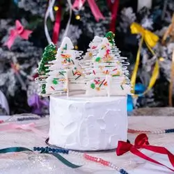 Christmas Cake White With Trees