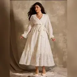 Roveilla Plus Size Cutout Floral Ruffle Sleeve Elegant Dress - 3XL