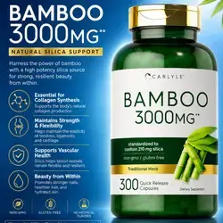 Bamboo Extract With SILICA, For Hair Growth, Collagen Production, Joints, hair thinning, hair loss, cartilage, tendons, joint health, 300 Capsules Silica