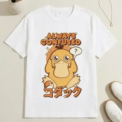 Miniso Psyduck Cute Cartoon Print T-Shirt for Men and Women - Large
