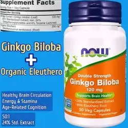 NOW Supplements, Ginkgo Biloba, with Eleuthero Root, 50:1 Extract, 50 Veg Capsules ginkgo biloba