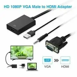 VGA to HDMI Adapter, HD 1080P Converter with Audio and Video from Computer/Laptop VGA Source to HDMI TV/Monitor