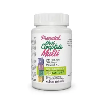 Prenatal Most Complete Multi with Folic Acid, DHA, Ginger and Vitamin D webber naturals (30 softgels)