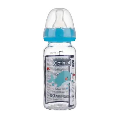 Glass Feeding Bottle 160ml Blue Color OPB-1094 _ Optimal