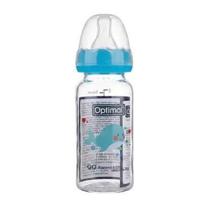 Glass Feeding Bottle 160ml Blue Color OPB-1094 _ Optimal