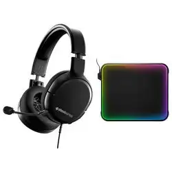 SteelSeries Arctis 1 Wired Gaming Headset – Detachable Clearcast Microphone – Lightweight Steel-Reinforced Headband – for PC, PS4, Xbox, Nintendo Switch and Lite, Mobile,Black + SteelSeries QcK Gaming Mouse Pad - Medium RGB Prism Cloth - Optimized For Gaming Sensors
