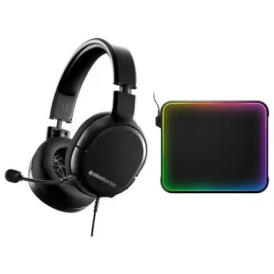 SteelSeries Arctis 1 Wired Gaming Headset – Detachable Clearcast Microphone – Lightweight Steel-Reinforced Headband – for PC, PS4, Xbox, Nintendo Switch and Lite, Mobile,Black + SteelSeries QcK Gaming Mouse Pad - Medium RGB Prism Cloth - Optimized For Gaming Sensors