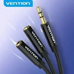 VENTION Headphone Splitter, Nylon-Braided Extension Cable Audio Stereo Y Splitter (Hi-Fi Sound), 3.5mm Male To 2 Ports 3.5mm Female Headset Splitter For Phone, Switch, Tablets & More