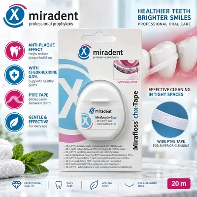 Miradent Mirafloss® chx-Tape – Chlorhexidine 0.3% PTFE Dental Floss