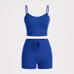 Slaydiva Women's 2pcs/Set Casual Tank Top And Tight-Fitting Shorts - Medium