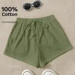 SHEIN EZwear Tie Waist Slant Pocket Shorts - Medium