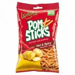 Lorenz Snack-World Pomsticks Hot & Spicy Flavour 85g .Made of real potatoes + sunflower oil, Gluten-free