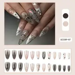 24pcs Short Short Almond Type French White Nail Art