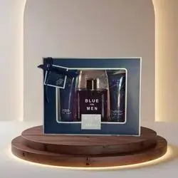 The "Blue for Men" gift set may include a fragrance, shower gel, and body lotion.