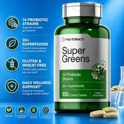 Super Greens, Superfood, Probiotics, Fruit Blend, Multivitamin, Minerals, Probiotics, veggies, prebiotic, 24+ Superfoods, 150 Caplets Super greens