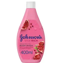 Johnson's Vita-Rich Brightening Body Wash with Pomegranate Flower Extract and Glycerin for Deep Hydration and Radiant Skin, 400 ml