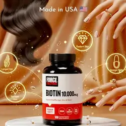 FORCE FACTOR Biotin 10000mcg, Healthier Hair,Radiant Skin, Shinier Nails, Hair Growth, 100 Caps Biotin