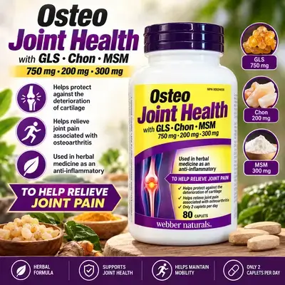 Webber Naturals Osteo Joint Health – GLS 750 mg + Chon 200 mg + MSM 300 mg – 80 Caplets