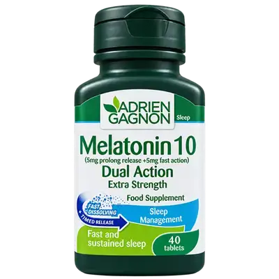 Melatonin 10mg Dual Action Fast and Sustained Sleep 40 Tablets _ ADRIEN GAGNON