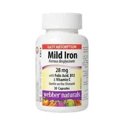 Mild Iron Ferrous Bisglycinate 28mg 30 Capsules _ webber naturals