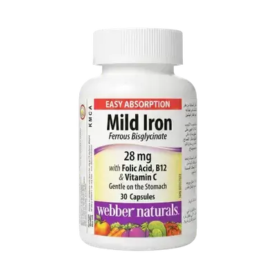 Mild Iron Ferrous Bisglycinate 28mg 30 Capsules _ webber naturals