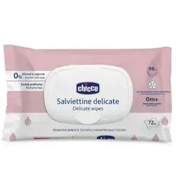 Chicco Delicate Baby Wipes Without Fragrance, Alcohol & Soap 0m+, 72pcs//مناديل شيكو للأطفال الحساسة بدون عطر أو كحول أو صابون، 72 منديلًا للأطفال من عمر 0 أشهر فما فوق