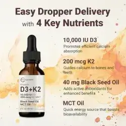 Micro Ingredients 2 Pack Vitamin D3 10000 iu + K2 (MK-7) 200 mcg Drops, 4 fl oz | Plus Black Seed & MCT Oil | 4-in-1 Bone, Immune, & Heart Health Support | Easy Absorption