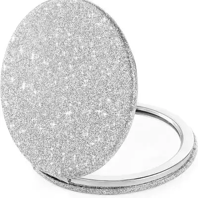 Small Glitter Compact Mirror - Silver