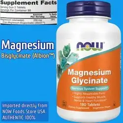 NOW Supplements, Magnesium Glycinate, Buffered from 2000mg Magnesium Glycinate, Highly Absorbable, Magnesium Bisglycinate, Magnesium, Albion™ Minerals, 180 Tablets Magnesium Glycinate