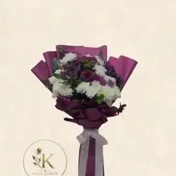 Flat Bouquet White & Purple Chrysanthemum