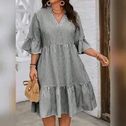 SHEIN Clasi Plus Size Striped Printed Dress - 2XL