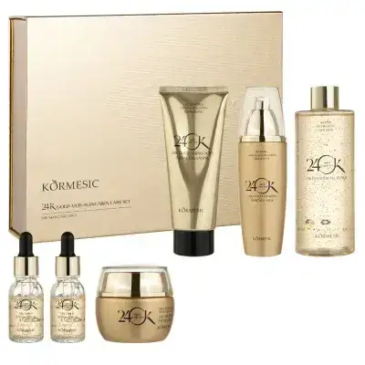 Kormesic 24K Gold Anti-Aging Facial Care Set 6 pcs./مجموعة لابالو للعناية بالبشرة بالذهب عيار 24 قيراطًا - مجموعة من6 قطع لترطيب فائق وتقليص المسام والتحكم في الزيوت