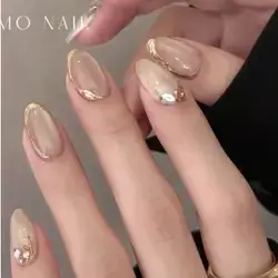 10pcs Almond Shaped Gold And Silver Handmade Press-On Nails