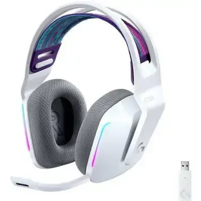 Logitech G733 LIGHTSPEED Wireless Gaming Headset with suspension headband, LIGHTSYNC RGB, Blue VO!CE mic technology and PRO-G audio drivers - White