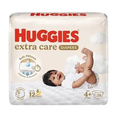 HUGGIES Extra Care Diapers Size 4+ from 10-16kg 38 Diapers _ Kimberly-Clark