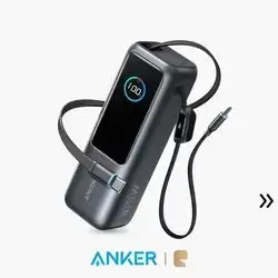 Anker Laptop Power Bank (25,000mAh, 165W, 2 Built-In and Retractable Cables) - Gray